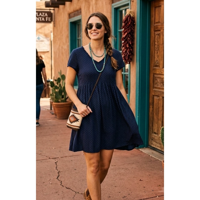 Denim & Supply Ralph Lauren Babydoll Dress Navy Star Polka Dot Print Size S