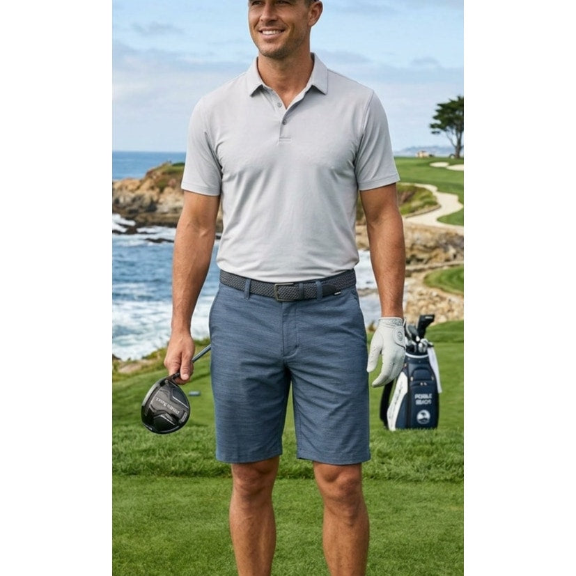 TravisMathew Performance Golf Shorts - Men's Size 32 - Blue/Indigo Striped - EUC