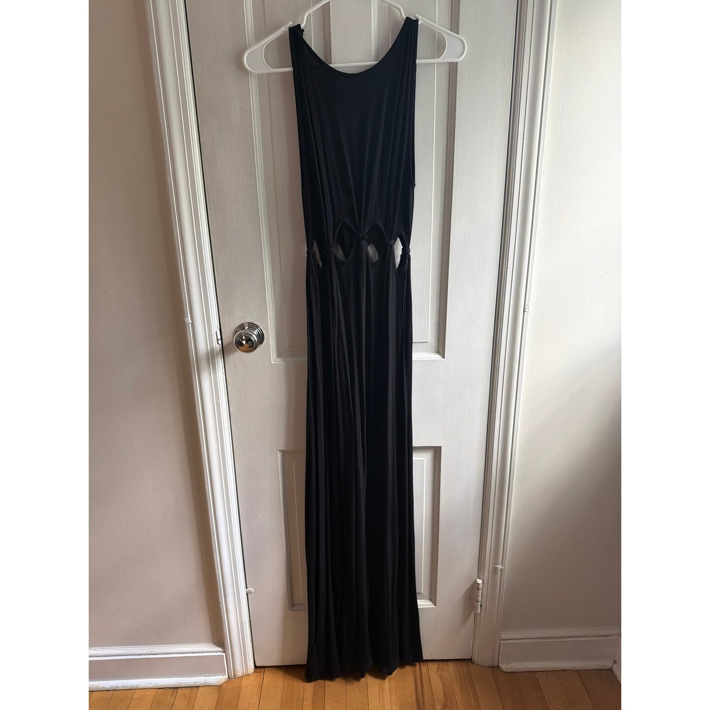 Sparkle & Fade Black Open Waist Cutout Tie Maxi Dress S