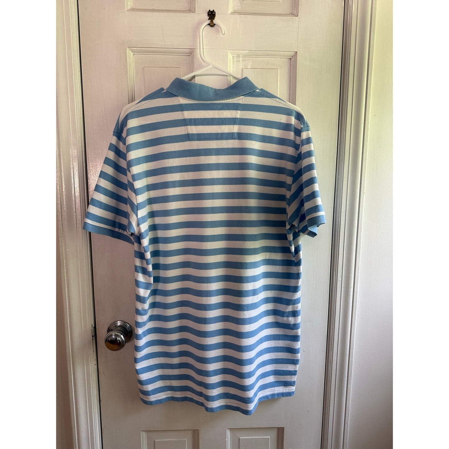 Southern Tide Polo Shirt Mens Medium M Light Blue White Striped Performance EUC