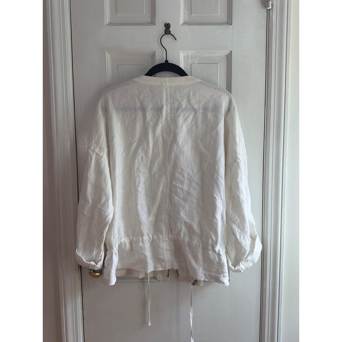 Eileen Fisher 100% Organic Linen Zip-Front Bomber Jacket - Size S White