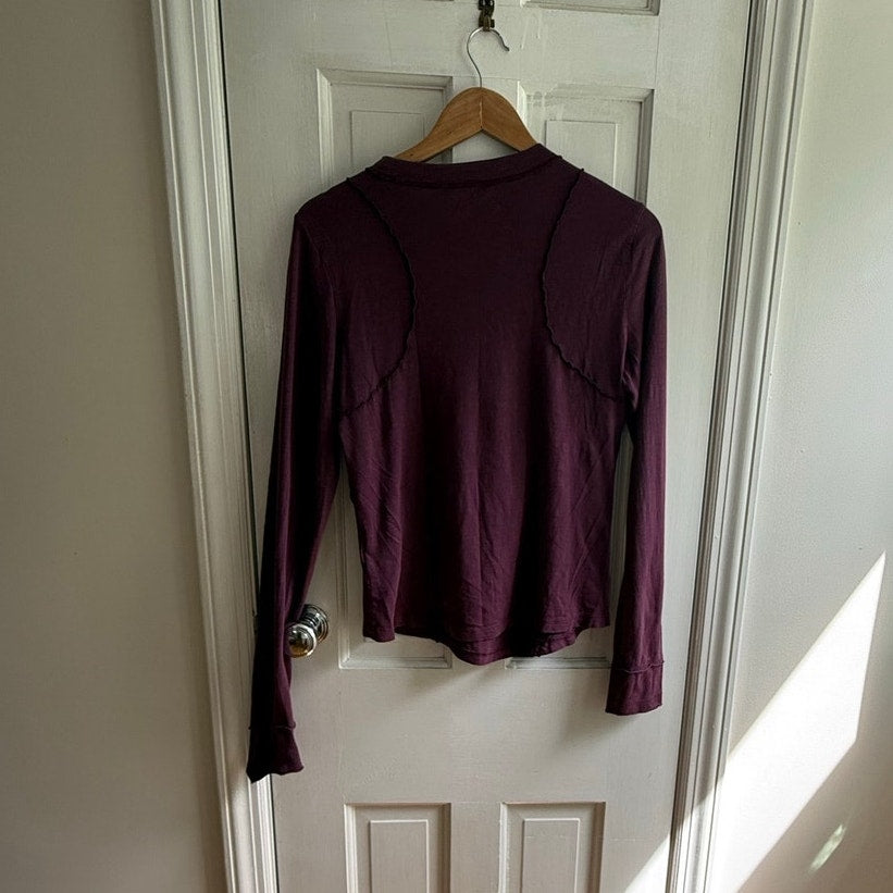 Pilcro Anthropologie Top Womens M Medium Wine Burgundy Ribbed Knit Blouse EUC