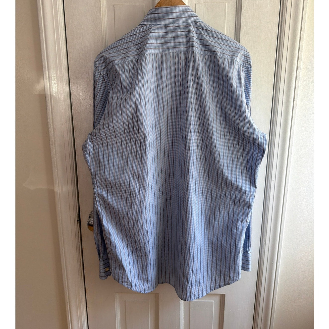 Robert Graham Shirt 42 16.5 L Blue White Brown Rope Striped Flip Cuff Button Up