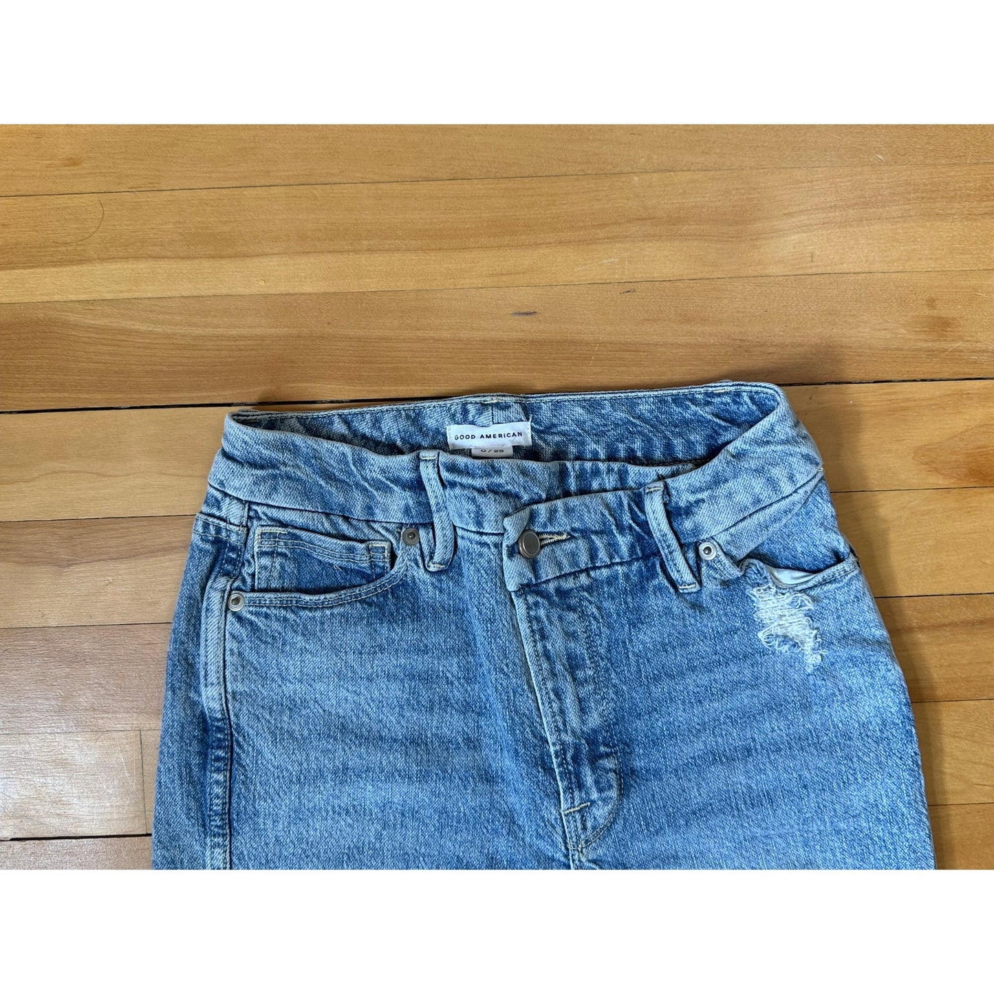 Good American Good Curve Straight Jeans Size 0/25 Rise Distressed EUC