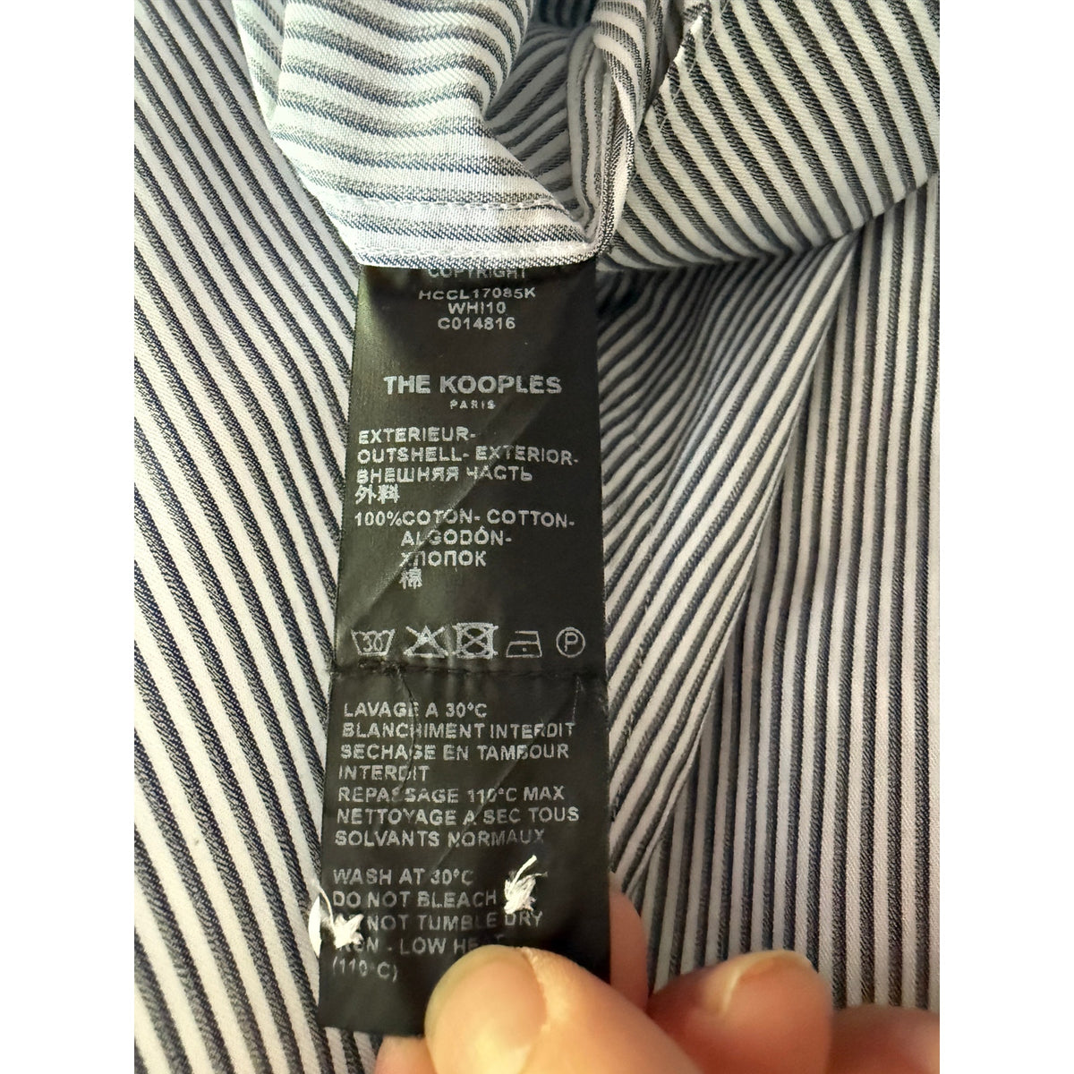 The Kooples Paris Slim Fit Striped Cotton Button Down Luxe Workwear XL