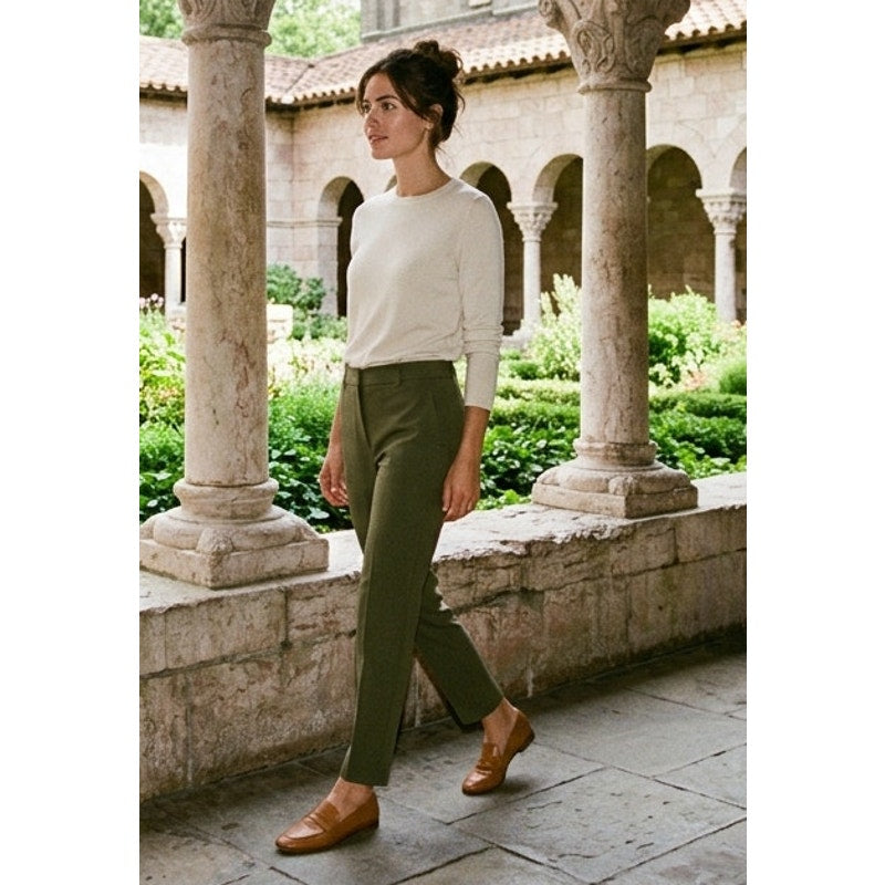 Theory Olive Green Cropped Tailored Skinny Pants Size 6 | EUC Stretch Trousers