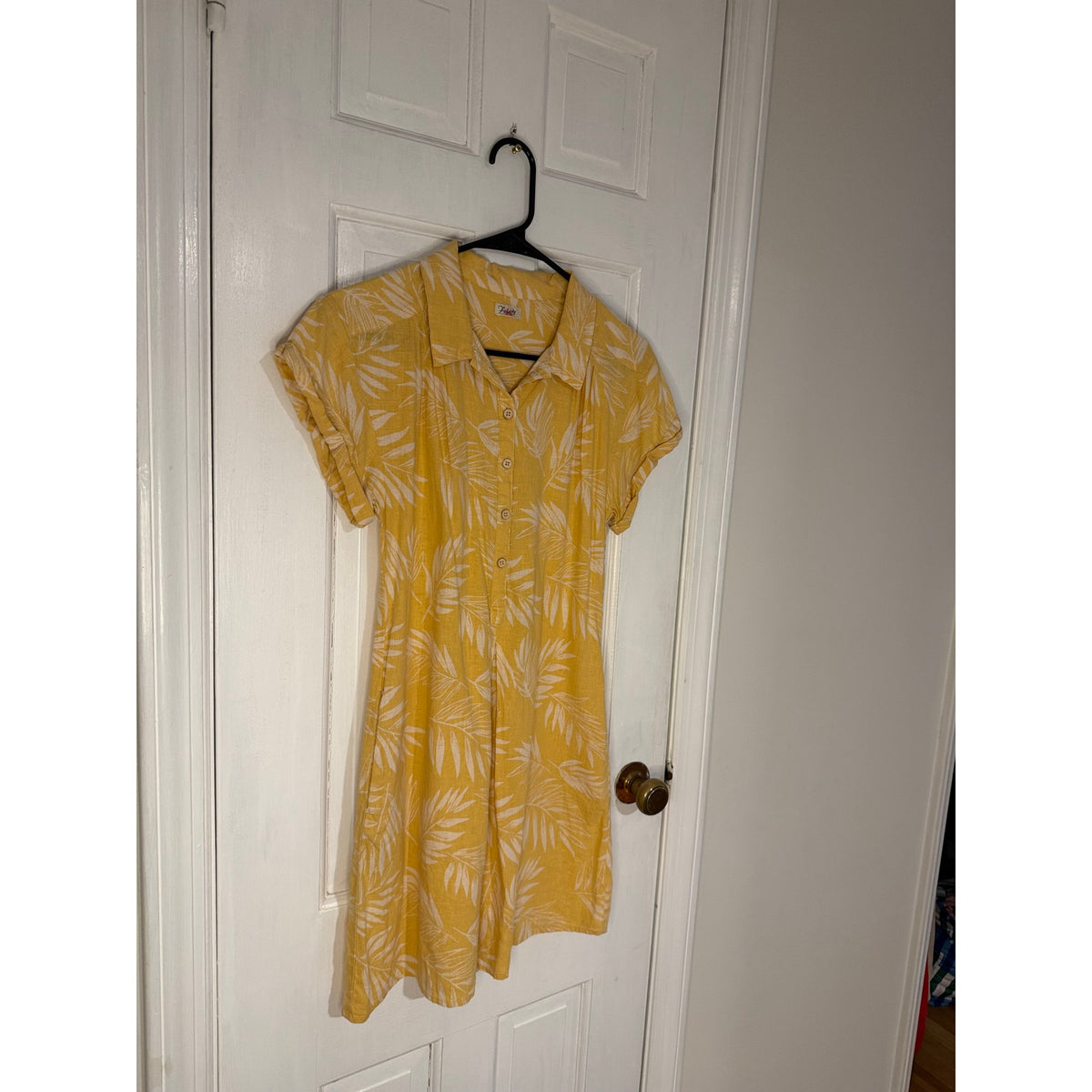 Faherty Yellow Hana Dress Front Button Linen/Cotton Size S