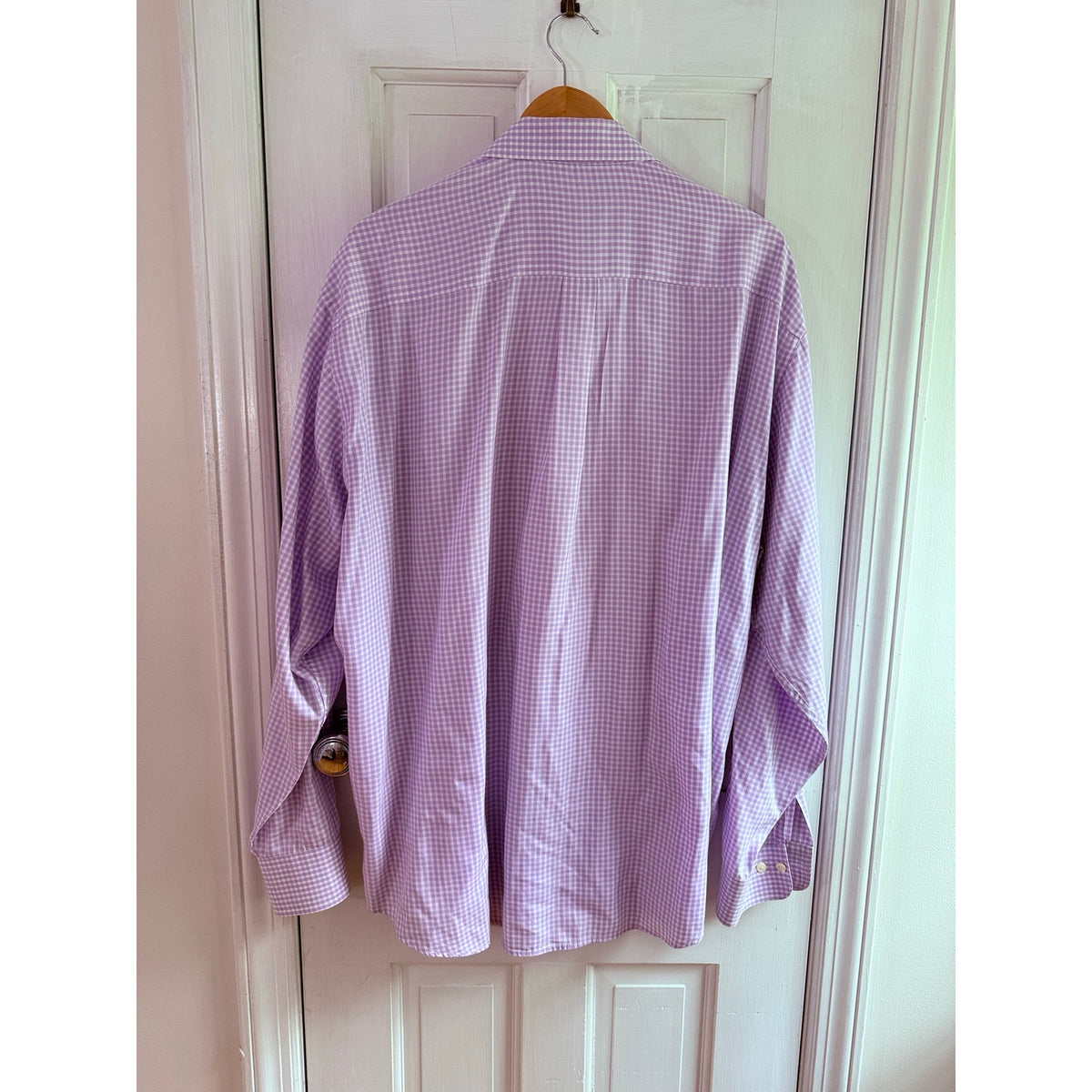Peter Millar Mens XXL Purple Gingham Silk Cotton Button Down Shirt Long Sleeve 2XL