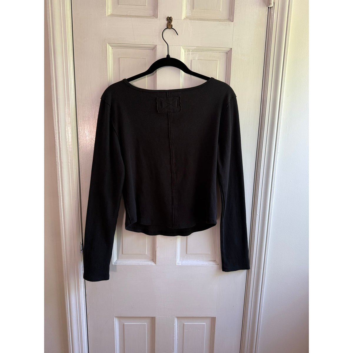 We The Free Black Ribbed Square Neck Long Sleeve Knit Top XL EUC