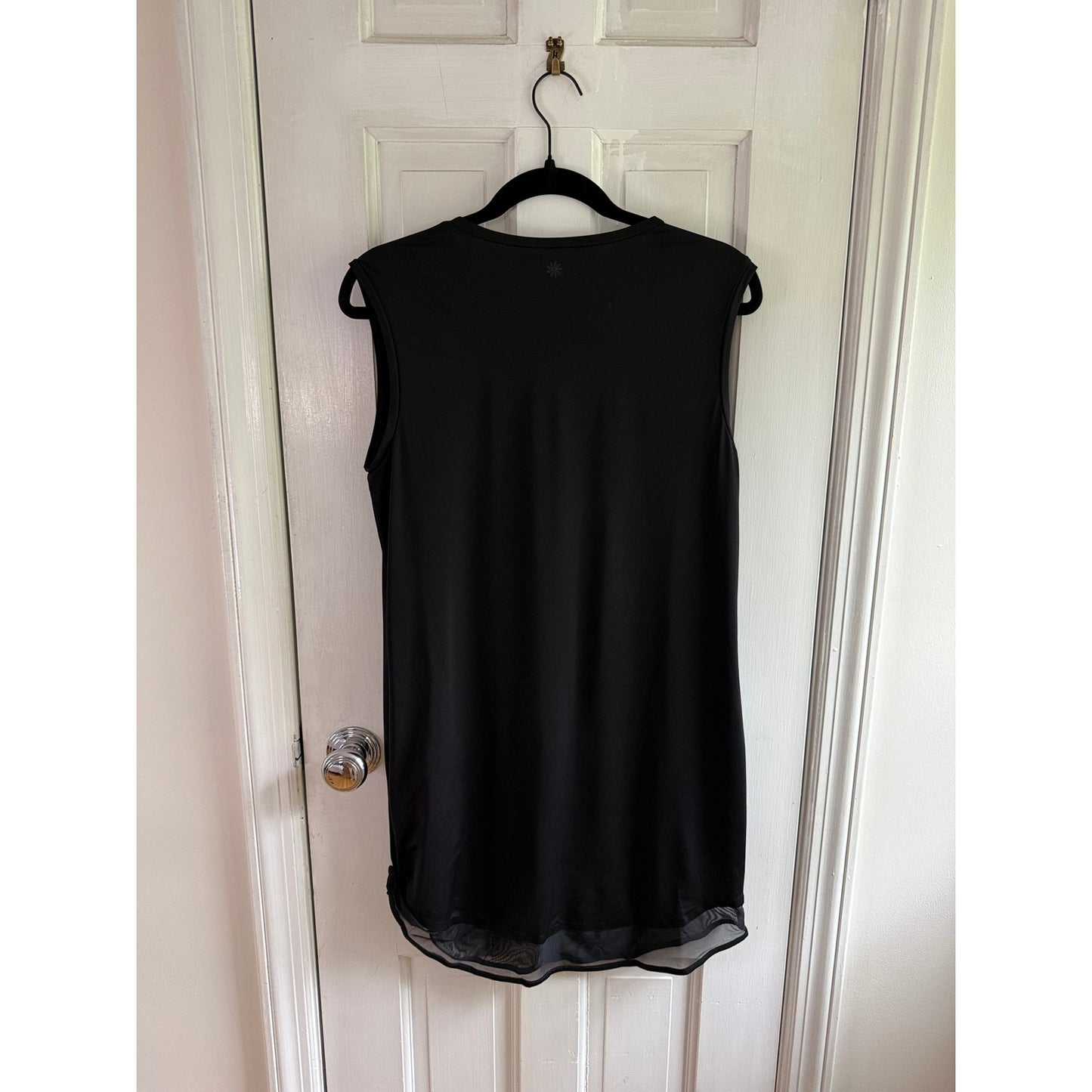 Athleta Black Sleeveless Shift Dress Small S EUC Mesh Trim Travel Casual