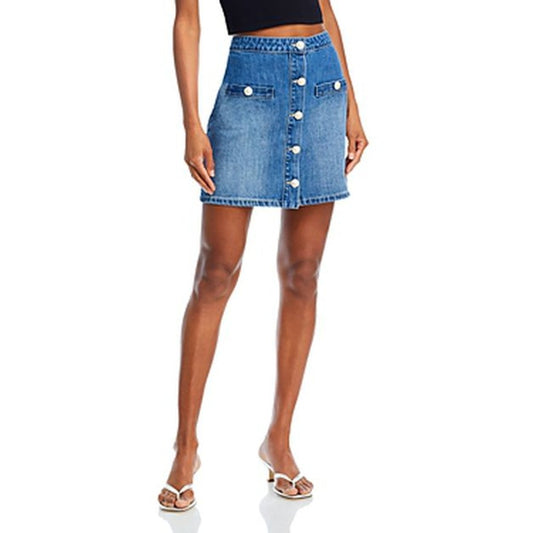 L'Agence Kris Denim Mini Skirt Silver Button Front High Rise Sz 25 Sold Out