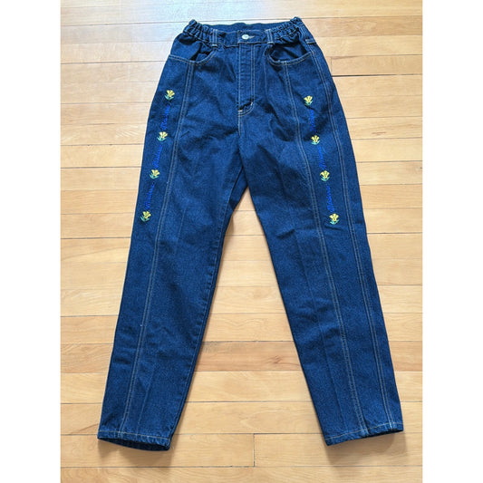Vintage Reno Size XS Dark Wash High Rise Slim Fit Flower Embroidered Jeans