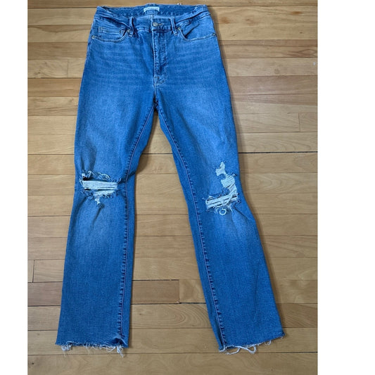 Good American Good Straight Ripped Frayed Ankle Jeans Size 4/27 EUC