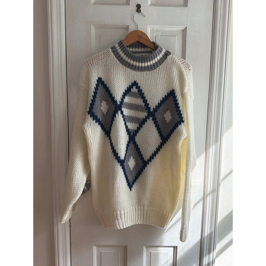 Vintage Forum Chunky Knit Argyle Geometric Mock Neck Sweater XL