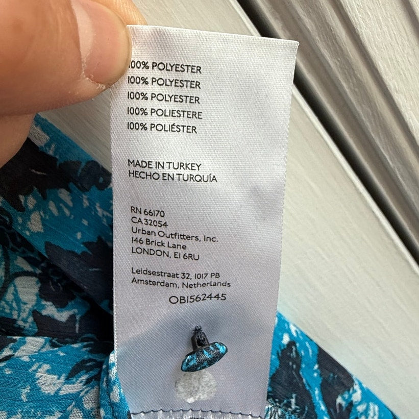 Anthropologie Blue Floral Sheer Blouse | Ruffle Neck | Size M | EUC