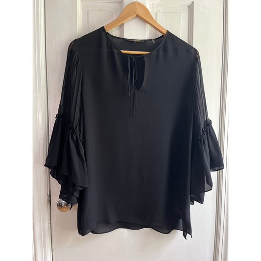 Kobi Halperin Silk Chiffon Bell Sleeve Blouse - Black - Size Medium - EUC
