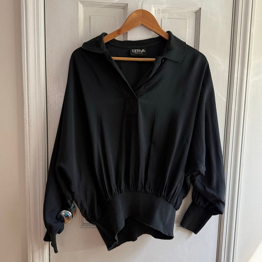 Ceriva Black Vintage Chic Retro Style Top - Size Medium