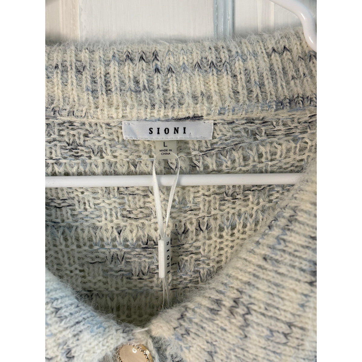 Sioni Blue & White Marled Knit Cardigan - Women’s Large - Excellent Condition