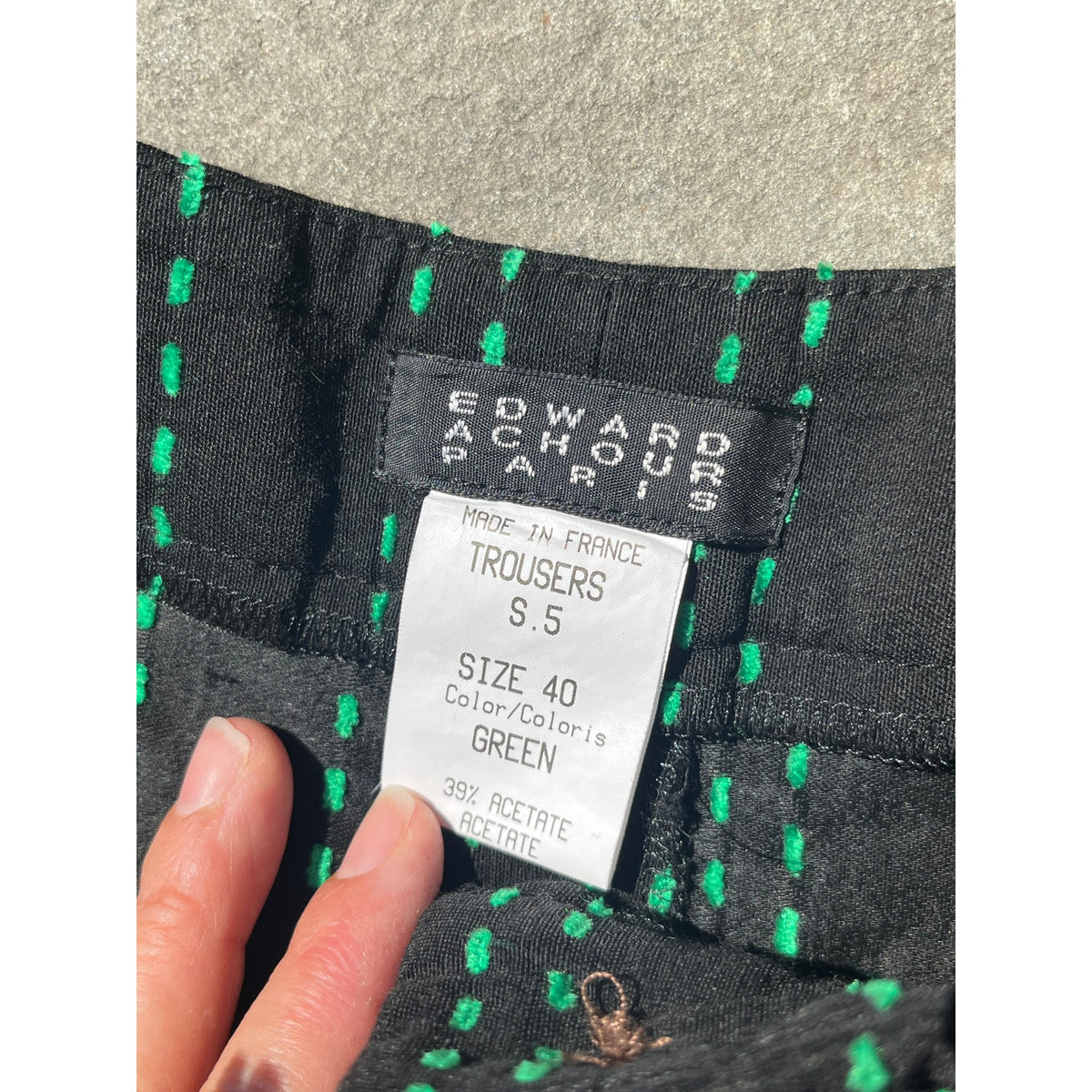 Edward Achour Paris Black Broken Green Pinstripe Trousers, EU 40 US 6 🗼