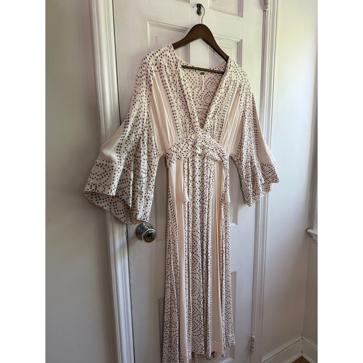 Free People Modern Kimono Maxi Dress Ivory Print Size 0 EUC