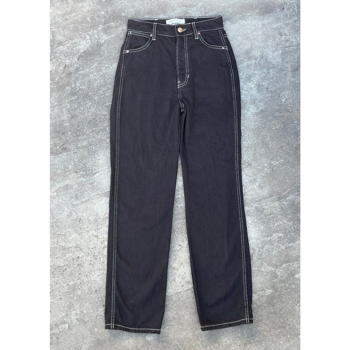 ✨ Reformation Cowboy Black Contrast Stitch High Rise Straight Jeans 23 ✨