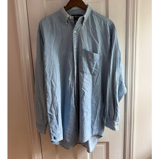 Vintage Ralph Lauren "The Big Shirt" Light Wash Denim Button-Down - Size M