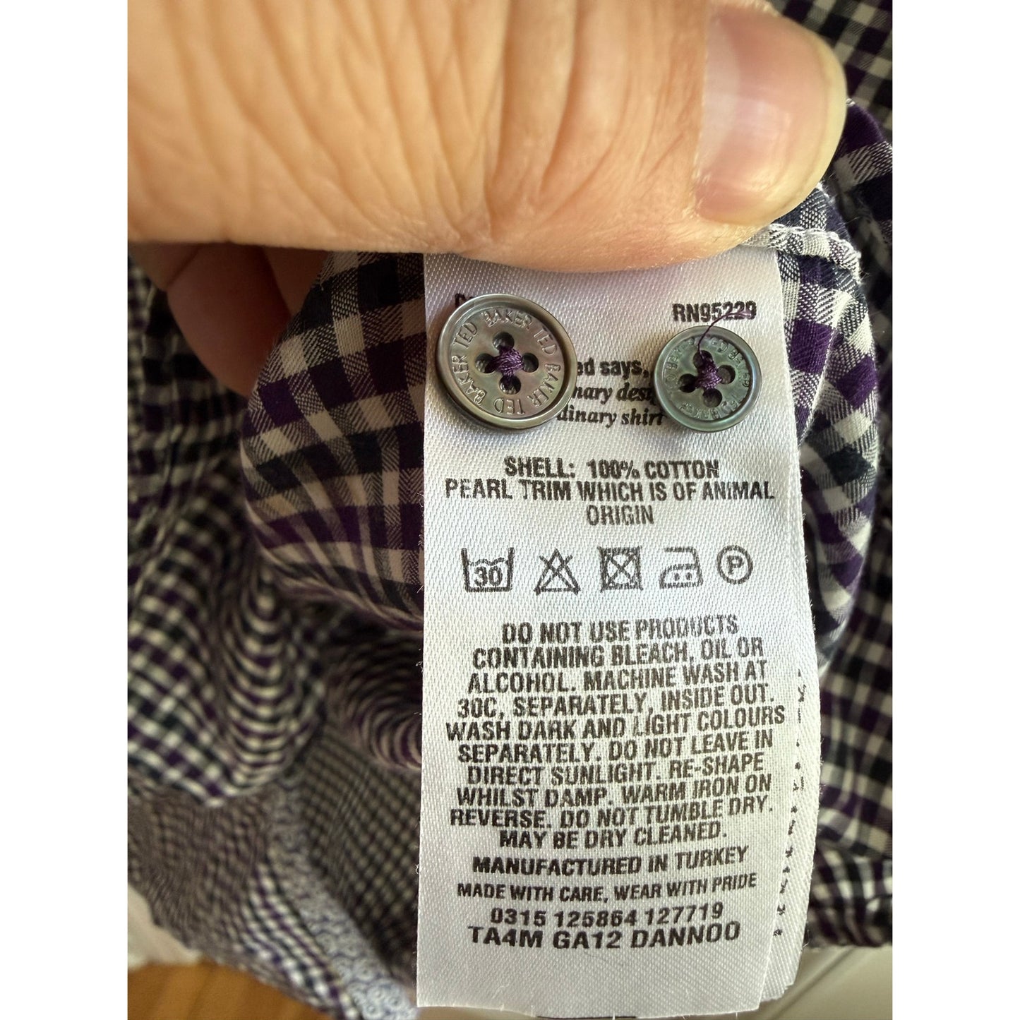 Ted Baker Size 5 Gingham Purple Long Sleeve Button Down