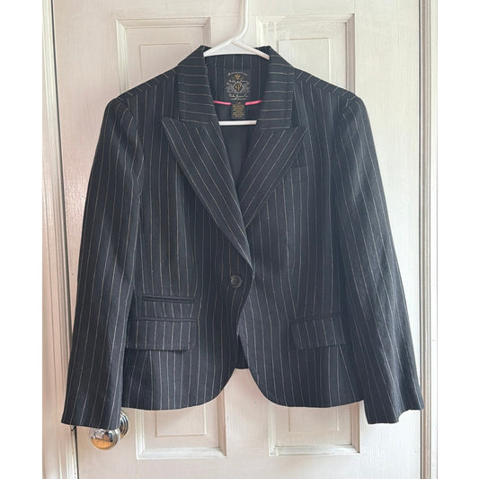 Vintage Polo Ralph Lauren Black & White Pinstripe Linen Blazer - Large