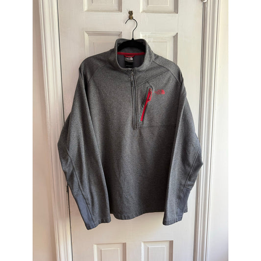 The North Face Gordon Lyons 1/4 Zip Fleece Pullover Mens XL Heather Grey Red Mtn