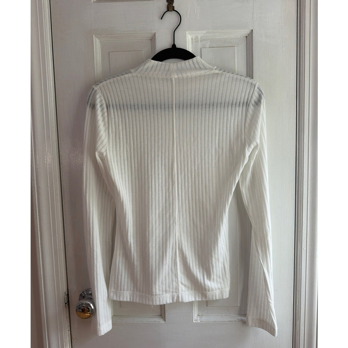 ME+EM Sheer Ribbed Mock Neck Long Sleeve Top - Size US 4 / UK 8