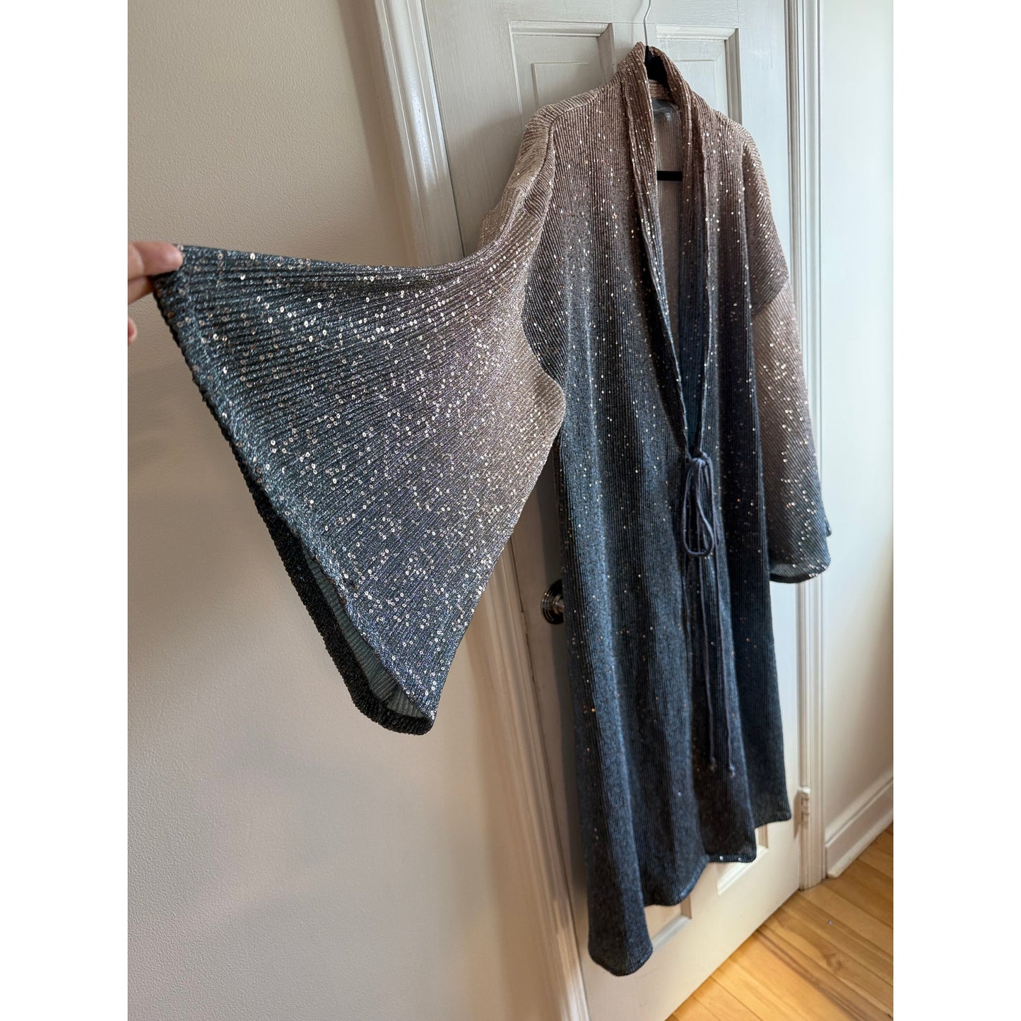 Anthropologie Sparkly Sequin Long Cardigan One Size - Stevie Nicks Boho Duster