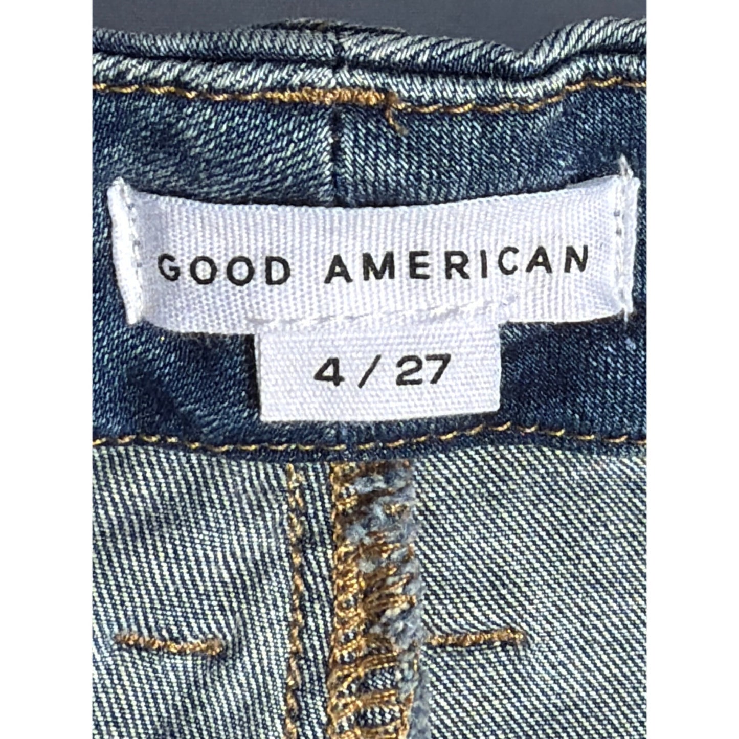 Good American Good Curve Size 4/27 Med Wash Mid Rise Slim Ripped Jeans