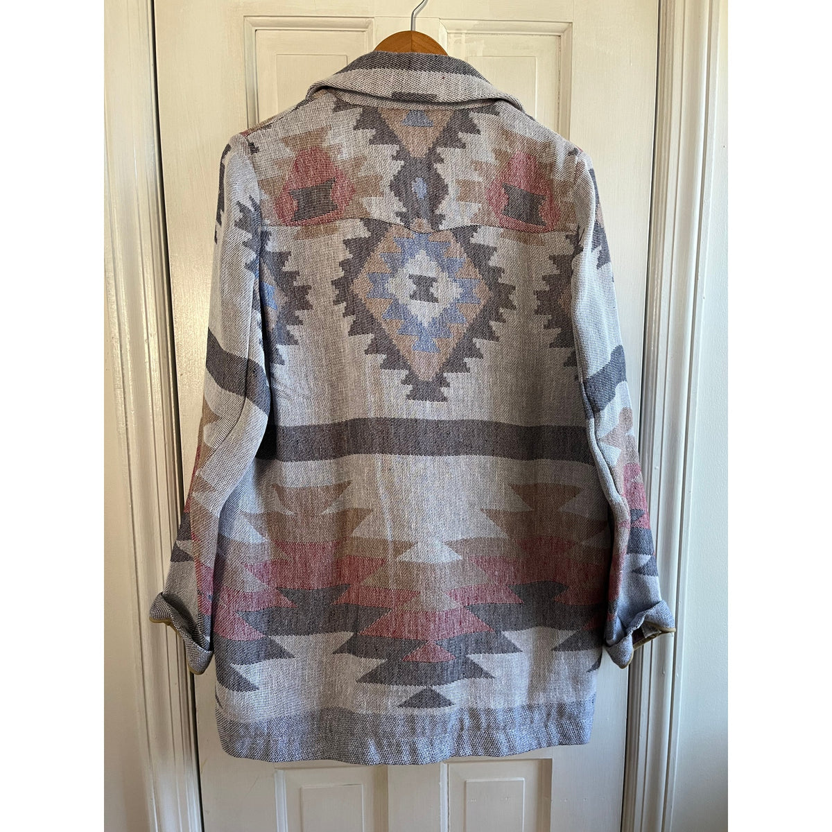Bazar Deluxe Italian Aztec Geometric Coat Double Breasted Wool Blend EU 46 US L