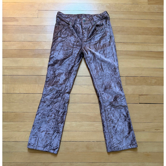 Free People Shiny Crushed Velvet Slim Flare Crop Pants 25 Brown Metallic EUC