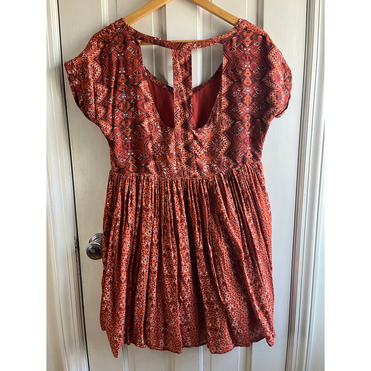 Free People Sundown Babydoll Dress S/P 🧡 Aztec Orange Boho Mini