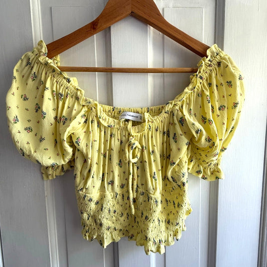 Faithfull the Brand Yellow Floral Puff Sleeve Off-the-Shoulder Top - Size 6