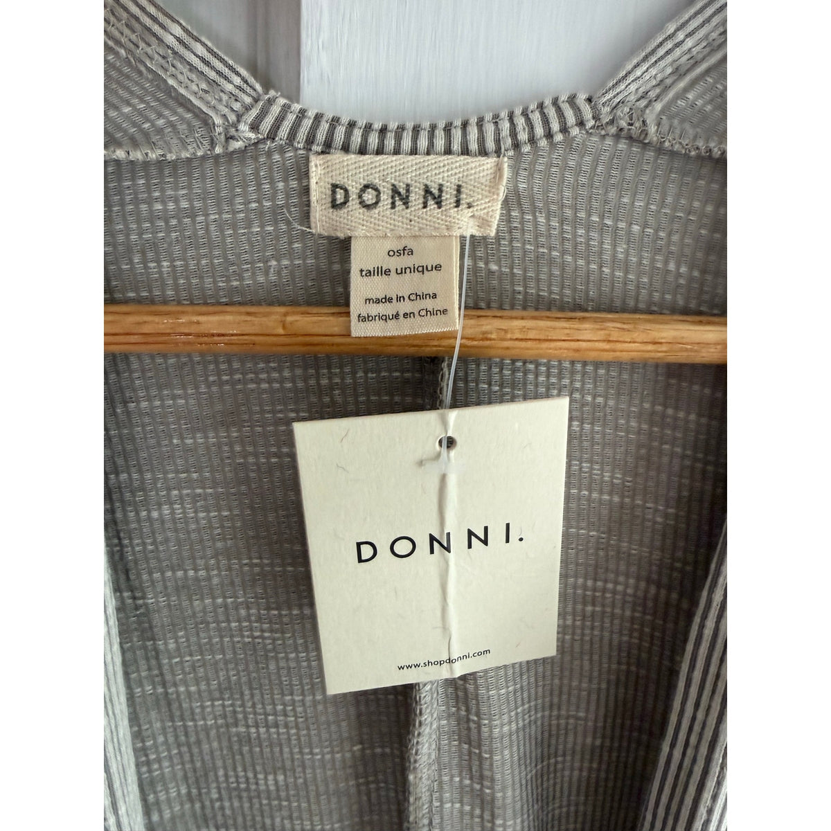 DONNI. NWT Gray Ribbed Open Front Duster Cardigan Pockets One Size OSFA