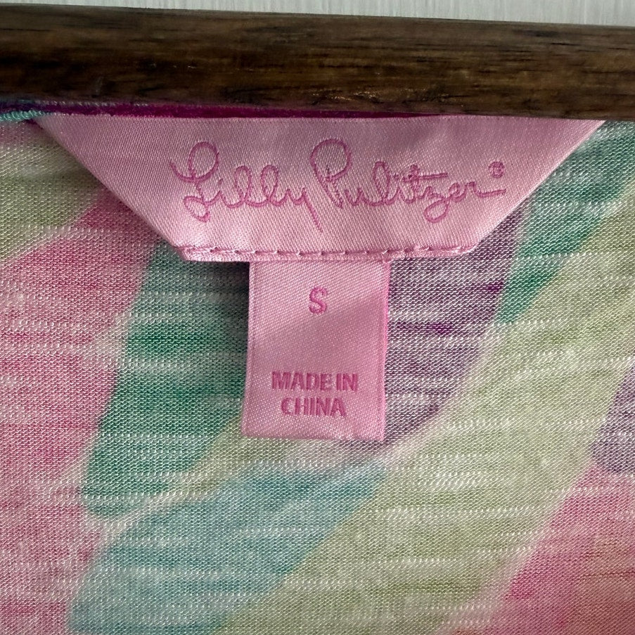 Lilly Pulitzer Cara Dress Small S Pink Green Spearmint Navel Floral Blouson EUC