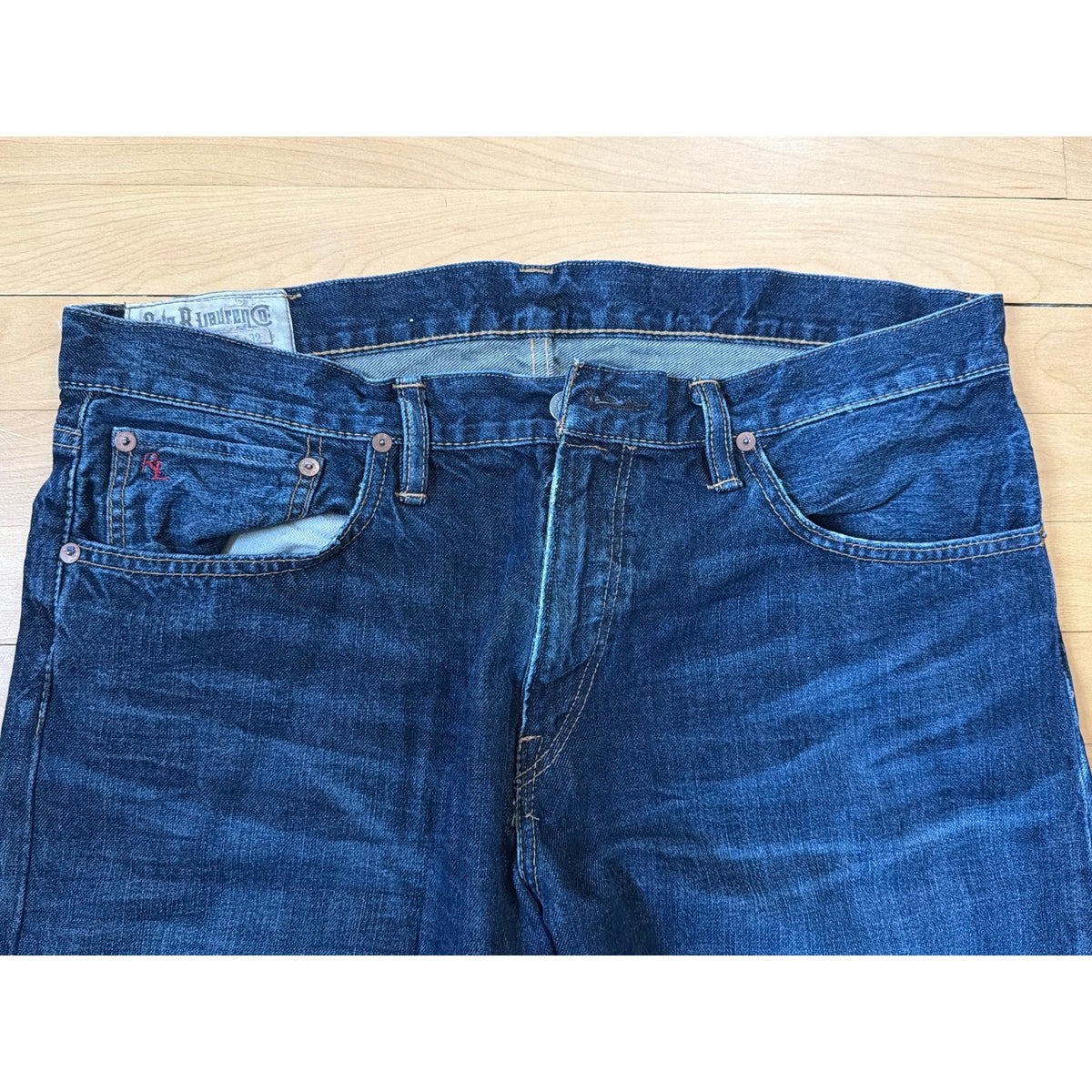 Vintage Polo Ralph Lauren Size 38 x 30  Blue Wide Leg Mens Jeans