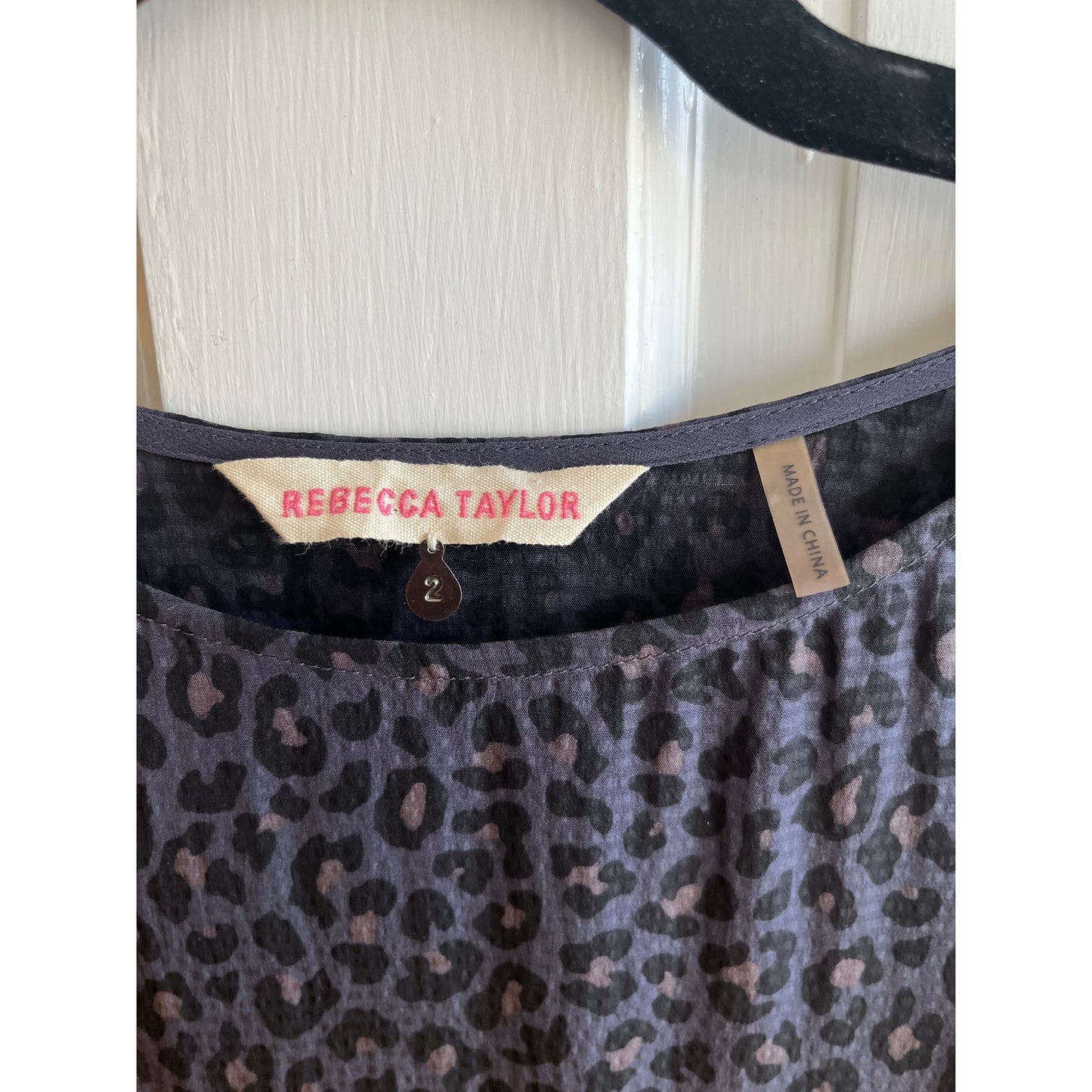 Rebecca Taylor Silk Leopard Print Mini Dress - Blue & Black Animal Print - Sz 2