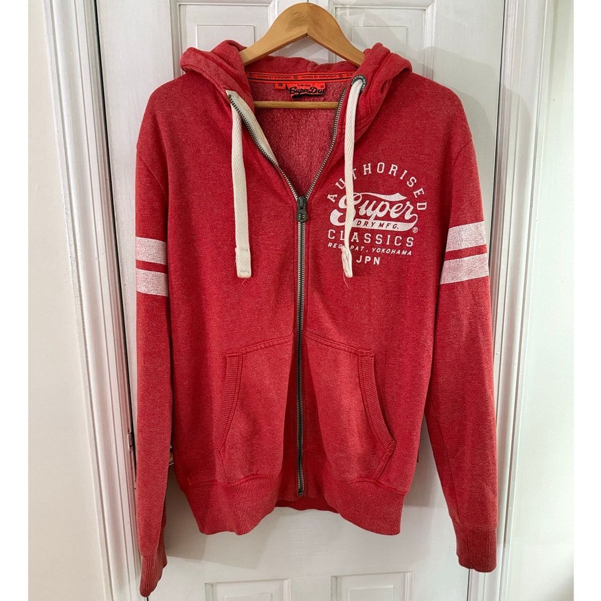 Superdry Classics Full Zip Hoodie Jacket Small Red JPN Fleece Relaxed