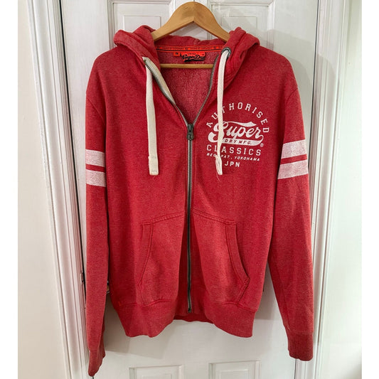 Superdry Classics Full Zip Hoodie Jacket Small Red JPN Fleece Relaxed