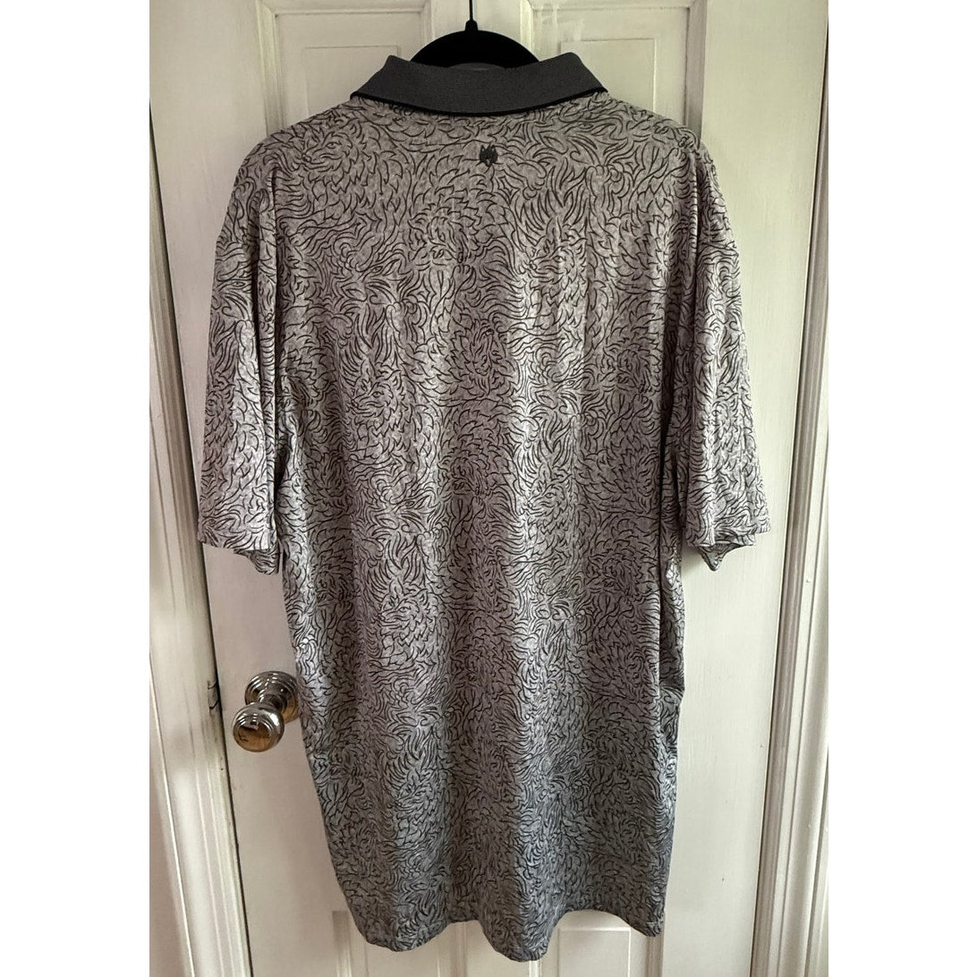 Greyson Clothiers Golf Polo Large L Wolf Print The Shadows Grey AOP EUC