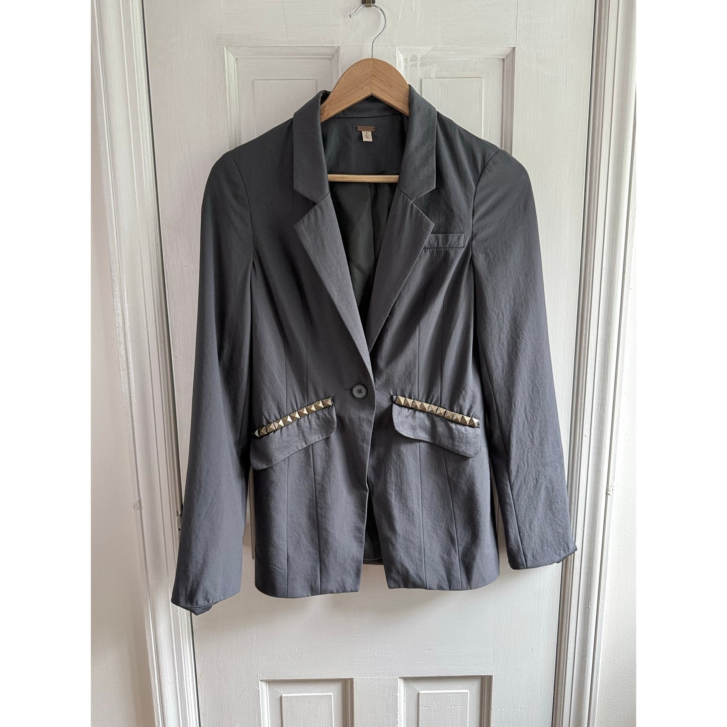Free People Size 2 Heather Charcoal Gray Structured Tailored Blazer Jacket EUC