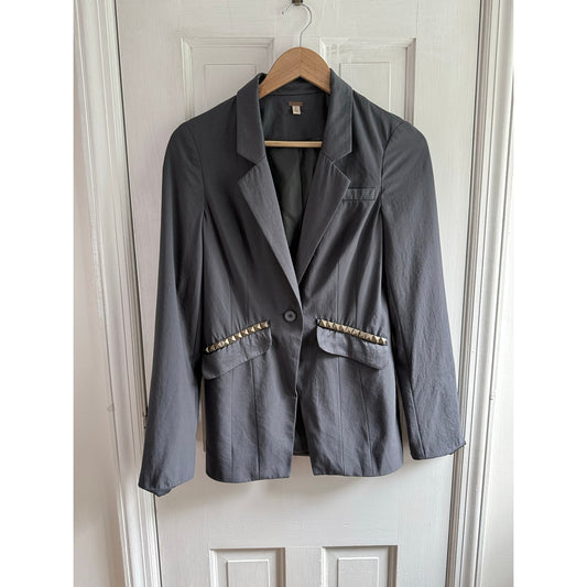 Free People Size 2 Heather Charcoal Gray Structured Tailored Blazer Jacket EUC