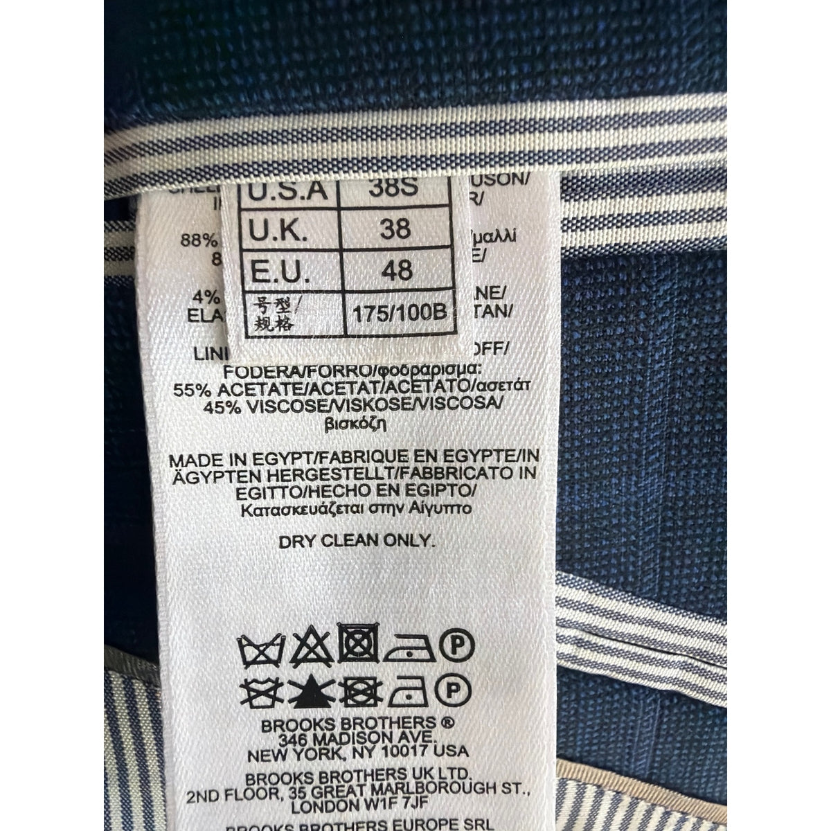 Brooks Brothers Explorer Regent Fit Plaid Suit Jacket Blazer Blue 38S