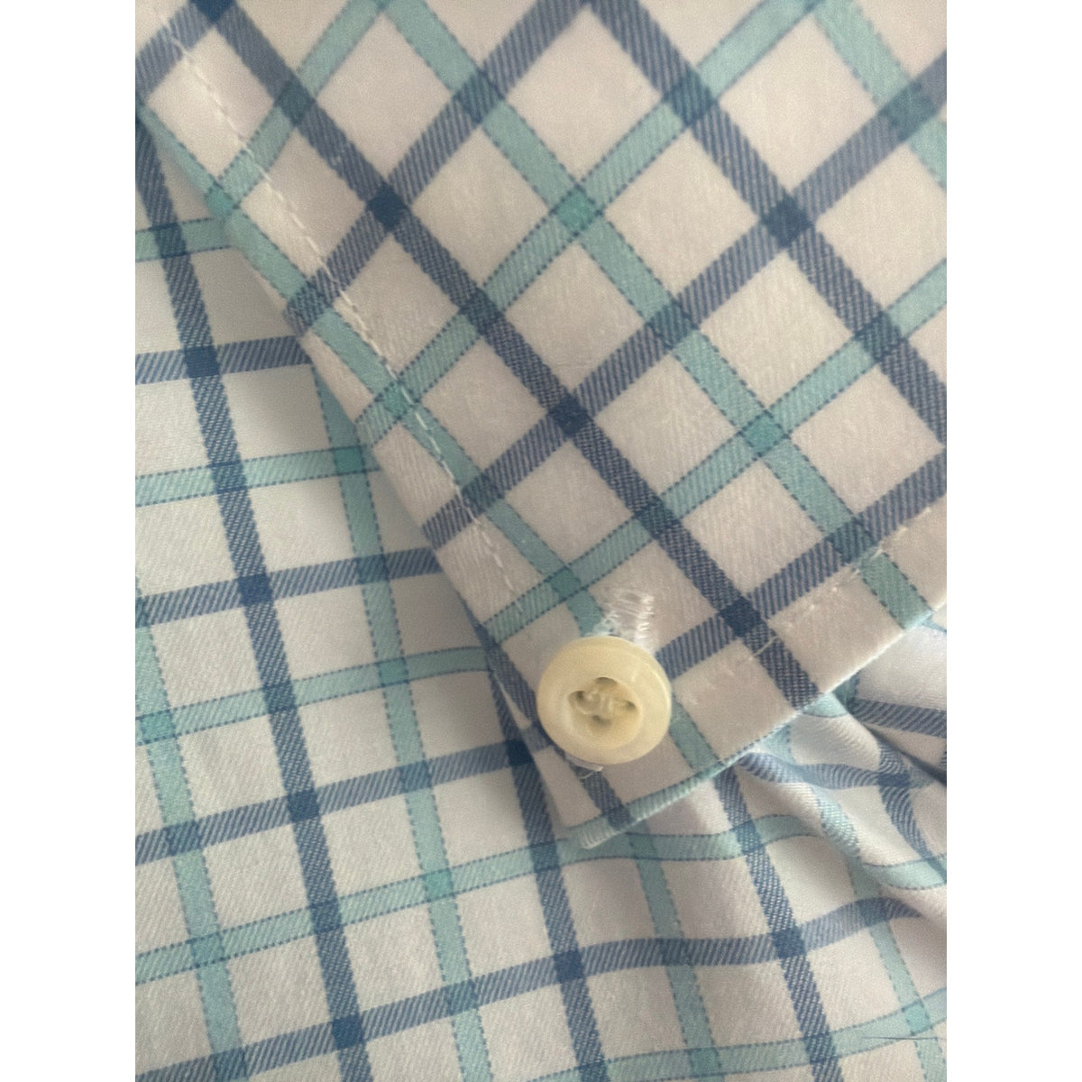 Peter Millar Mens XL Blue, Teal, and White Pattern Button Down