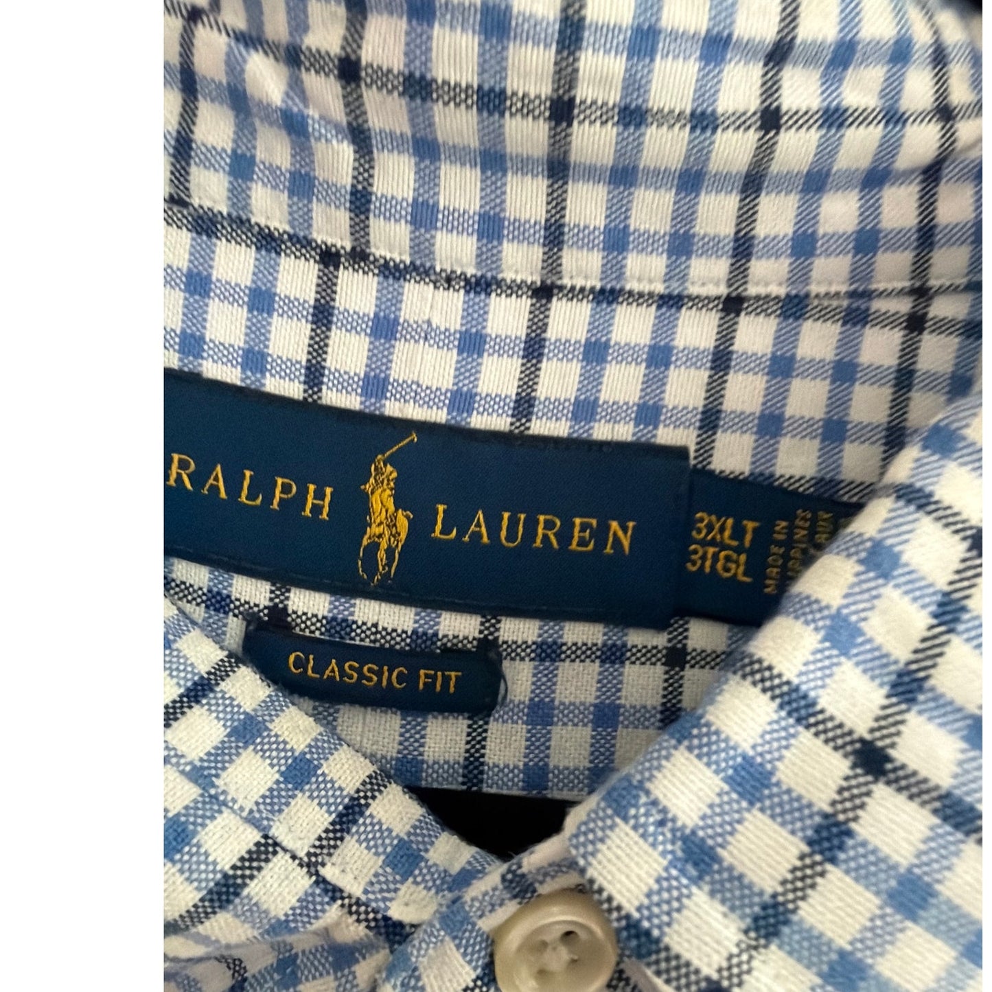 Polo Ralph Lauren Classic Fit Shirt Mens 3XL Blue White Pattern Multicolor Pony