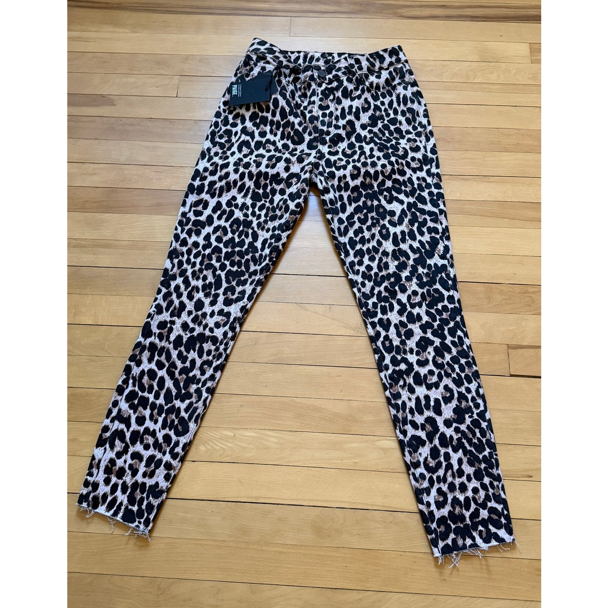 Paige Hoxton Ankle High Rise Pink Leopard Print Jeans Size 29 Raw Hem | NWT