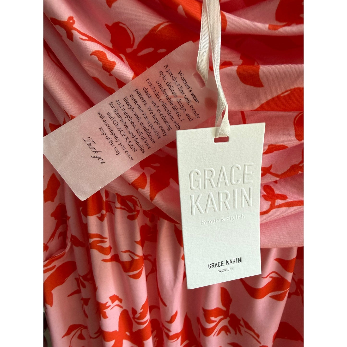 Grace Karin Strapless Ruched Maxi Dress XL Pink Red Floral Pockets Summer NWT